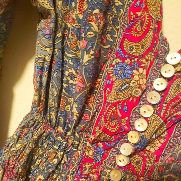 Karma Highway Flowy Silky Tier Hi-Lo Dress Lt.Blue/Rose OS-NWT - Picture 2 of 10